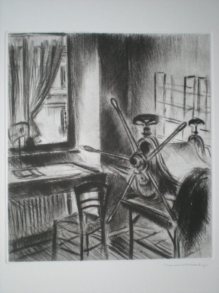 Interno con torchio, 2003, puntasecca, mm. 220 x 195